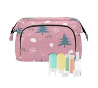 FRODOTGV Borse da toeletta, motivo natalizio con albero di scrofa fiocchi di neve, borsa cosmetica da appendere, pennelli da trucco per portamonete da donna essenziali, Albero di Natale Sowflakes