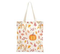 FRODOTGV Borse di tela blu e bianche delle zucche con la borsa riutilizzabile della drogheria del panno delle maniglie per la ragazza, Foglie d'autunno Zucca e Bacche di sorbo, Taglia unica