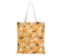 FRODOTGV Borse di tela economiche in cotone con tasche per ragazze, regali riutilizzabili per hostess, dolcetto o scherzetto di Halloween felice, Sfondo arancione senza soluzione di continuità di