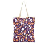 FRODOTGV Borse di tela economiche in cotone con tasche per ragazze, regali riutilizzabili per hostess, dolcetto o scherzetto di Halloween felice, Halloween Pixel Zucche e fantasmi, Taglia unica