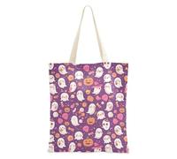 FRODOTGV Borse di totalizzatore economiche del cotone dell'illustrazione di Halloween con le tasche borsa della drogheria di viaggio riutilizzabile per la ragazza, Dolcetto O scherzetto sfondo