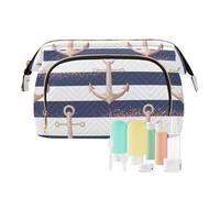 FRODOTGV Borse per il trucco, ancore a righe retrò blu navy marino, borse per il trucco per le donne, gioielli portatili chiave della carta, Ancora A Righe Retro Marine Blu Navy, 1 Size