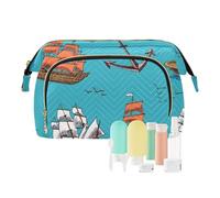 FRODOTGV Borse per il trucco Borse da viaggio Bagno Leggero da donna Borsa cambio monete Vela Navi alte Vecchi Yacht in legno Blu, Barche a vela alte navi antiche barche in legno blu, 1 Size