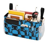 FRODOTGV Buffalo Plaid blu nero comodino portaoggetti con grandi tasche e portabottiglie tasca per casa, università, dormitorio, letto a castello/ospedale, sponde letto culla