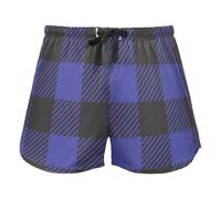 FRODOTGV Buffalo Plaid Blue Pattern Women Workout Shorts, Pajama Bottoms Casual Esercise Yoga, S