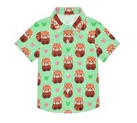 FRODOTGV Camicia a maniche corte per bambini, chiusura a scatto, delicata sulla pelle, vacanze estive, taglie 3T-10T, Animali Panda Rosso, 3 anni