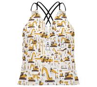 FRODOTGV Canotta da bagno con scollo a V ad asciugatura rapida Tankini delle donne del fumetto di colore della costruzione delle persone, Costruzione, persone, costruzione, colorare, cartone, S