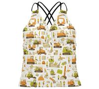 FRODOTGV Canotta da bagno con scollo a V da spiaggia Tankini da donna in stile cartone animato colore costruzione persone