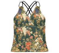 FRODOTGV Canottiera da donna colorata con motivo Liberty Blooming su sfondo verde, tankini ad asciugatura rapida, controllo della pancia, canotte da nuoto, Colorato, piccolo, libertà, fioritura, su