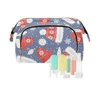 FRODOTGV Cappelli da neve natalizi e guanti rossi blu borsa per il trucco leggera borsa per il trucco borsa portaoggetti da donna capacità portafoglio contanti, cappelli da neve e guanti natalizi