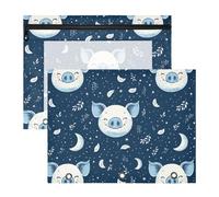 FRODOTGV Carino maiale Faces matita scura pouch portatile di plastica cartella di file per A4 lettera di carta 2 pack studenti forniture scolastiche