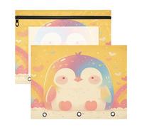 FRODOTGV Cartone animato arcobaleno pinguino matite buste portatile 3 fori tasca per A4 lettera carta 2 pack insegnante classe forniture