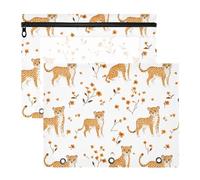 FRODOTGV Cartone animato leopardi raccoglitori matite astuccio portatile 3 fori tasca per A4 carta lettera 2 pack studenti forniture per la casa