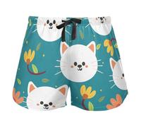 FRODOTGV Cartoon Cat and Flowers Women's Pajama Bottoms Casual Workout Pantaloncini Palestra Running Pantaloncini, XXL