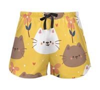FRODOTGV Cartoon Cat and Plant Yellow Women's Pajama Bottoms Casual Workout Shorts Gym Running Shorts,XXL