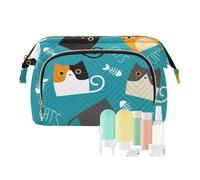 FRODOTGV Cats Of Different - Borsa da viaggio per trucchi, carte e chiavi, con cerniera, colore: blu, Gatti Di Diverso Blu, 1 Size