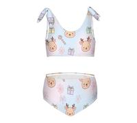 FRODOTGV Cervo di Natale & Regalo Rosa Modello Ragazze Due Pezzi Bikini Set Spiaggia Costume Da Bagno Costumi Da Bagno Carino Tracolla, Motivo natalizio con cervi e regali rosa, 5-6 Anni