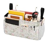 FRODOTGV Cesto portaoggetti bianco con motivo bouquet di rose, con cinghie fisse e portabottiglie da appendere, per accessori per letto a castello, dormitorio
