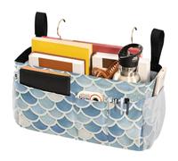 FRODOTGV Cesto portaoggetti da comodino con grandi tasche e portabottiglie da appendere, organizer per comodino e mensola per letto a castello, contenitore per casa, dormitorio, castello sirena squame