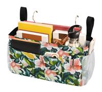 FRODOTGV Cesto portaoggetti da comodino con tasche, organizer da appendere, per dormitorio universitario, sponde per letto d'ospedale, fiori da campo, foglie, bianco, rosa, giallo