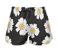 FRODOTGV Chamomile Daisy Flowers Black And White Women's Lounge Shorts Pajama Bottoms Yoga Esercise Elastico Waist Drawstring,M