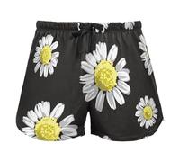 FRODOTGV Chamomile Flowers Pattern Black And White Womens Lounge Shorts Pajama Bottoms Running Exercise Elastic Waist Drawstring,L