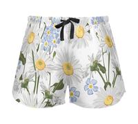 FRODOTGV Chamomiles Forgetmenot Flowers White Women Pajama Bottoms, Workout Pantaloncini con Pockets per Yoga Running, XL