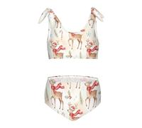 FRODOTGV Christmas Cream - Colorato Renna Modello Ragazze Due Pezzi Bikini Set Costume Da Bagno Ad Asciugatura Rapida Costumi Da Bagno Tracolla Regolabile, Christmas Cream - Motivo Renna Colorato, 5-6