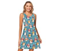 FRODOTGV Christmas Penguin - Vestito estivo da donna, alla moda, linea ad A, mini prendisole, Pinguino di Natale, S