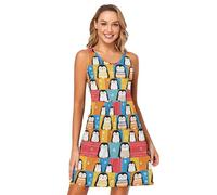 FRODOTGV Christmas Penguin - Vestito estivo da donna, linea ad A, da spiaggia, con volant, Pinguino di Natale, L