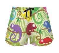 FRODOTGV Clover Leaves Green White Womens Pajama Shorts, Lounge Shorts con tasche Sport Allenamento Shorts, Camaleonti colorati tra foglie tropicali, M
