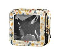 FRODOTGV Colori vivaci leopardato modello pelle trasparente piccola borsa di trucco per ragazze donne contenitori cosmetici sacchetti per la cura della pelle, Autunno Gnomi Foglie Gialle Bacche