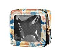 FRODOTGV Colori vivaci leopardato modello pelle trasparente piccola borsa di trucco per ragazze donne contenitori cosmetici sacchetti per la cura della pelle, Art Decor Baffi Pattern Retro Felice