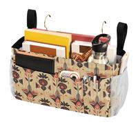 FRODOTGV Comodino portaoggetti con grandi tasche e portabottiglie, tasca per camere a castello e sponde letto d'ospedale floreale beige scandinavo