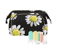 FRODOTGV Cosmetici Borse Cosmetici Trucco Sacchetto Portatile Camomilla Fiori Modello Bianco e Nero Grande Capacità Portamonete Donna, Fiori di camomilla modello bianco e nero, 1 Size