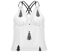 FRODOTGV Costume da bagno da donna con scollo a V e motivo natalizio con albero nero e bianco, Albero di Natale Nero Modello Bianco, S