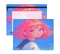 FRODOTGV Curious Girl Blue Binder astuccio portatile a 3 anelli tasca per raccoglitore a 3 anelli 2 confezioni per studenti forniture per la casa