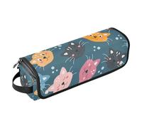 FRODOTGV Custodia da viaggio 2 in 1 con simpatiche facce colorate di gatti su ferro arricciacapelli blu e tappetino resistente al calore con cerniera, accessorio da viaggio a doppio strato, custodia