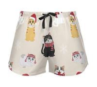 FRODOTGV Cute Cat In Christmas Costume And Snowflake Women Lounge Shorts Pajama Bottoms Workout Yoga Elastic Waist Drawstring,XXL