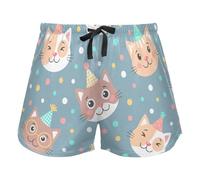 FRODOTGV Cute Funny Cats in Party Caps Women Pajama Bottoms, Pantaloncini con Pockets per Yoga Running, XL
