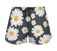 FRODOTGV Daisy Chamomile Flowers Black White Women's Lounge Shorts Pajama Bottoms Yoga Esercise Elastic Waist Drawstring,M