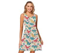 FRODOTGV Dinosaur Rex Christmas - Vestito da donna, senza maniche, per feste, mini prendisole a girocollo, Dinosauro Rex Natale, M