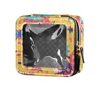 FRODOTGV Divertente borsa per il trucco in pelle trasparente con treno a vapore per ragazze e donne organizer per cosmetici da viaggio tote, Dinosauro Rex Natale, Taglia unica