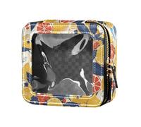 FRODOTGV Divertente borsa per il trucco in pelle trasparente con treno a vapore per ragazze e donne organizer per cosmetici da viaggio tote, Motivo floreale indonesiano batik, 1 Size