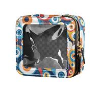 FRODOTGV Divertente borsa per il trucco in pelle trasparente con treno a vapore per ragazze e donne organizer per cosmetici da viaggio tote, Cerchio Evil Eye, 1 Size