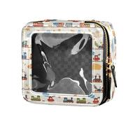 FRODOTGV Divertente borsa per il trucco in pelle trasparente con treno a vapore per ragazze e donne organizer per cosmetici da viaggio tote, Divertente treno a vapore, Taglia unica