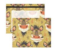 FRODOTGV Divertenti buste per matite con faccine di animali, con cerniere lisce, per raccoglitori a 3 anelli, confezione da 2 pezzi per studenti e articoli artistici