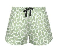 FRODOTGV Drops Green Floral Women's Lounge Shorts Pajama Bottoms Yoga Esercise Elastic Waist Drawstring,L
