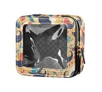 FRODOTGV Elefanti colorati decorati mandala impermeabile trasparente borsa per il trucco per ragazze smalto organizzatore cerniera sacchetti per la cura della pelle, Art Decor Baffi Pattern Retro