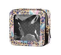 FRODOTGV Elefanti colorati decorati mandala impermeabile trasparente borsa per il trucco per ragazze smalto organizzatore cerniera sacchetti per la cura della pelle, Motivo leopardato dai colori